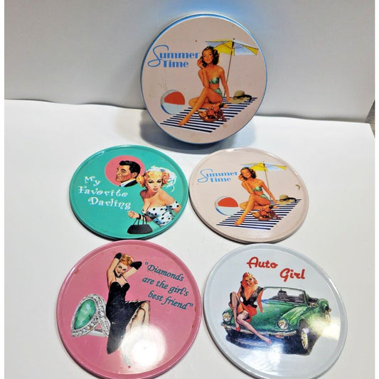 NOS Retro Pin-Up Girls 3.5" Coasters Set 6542/11