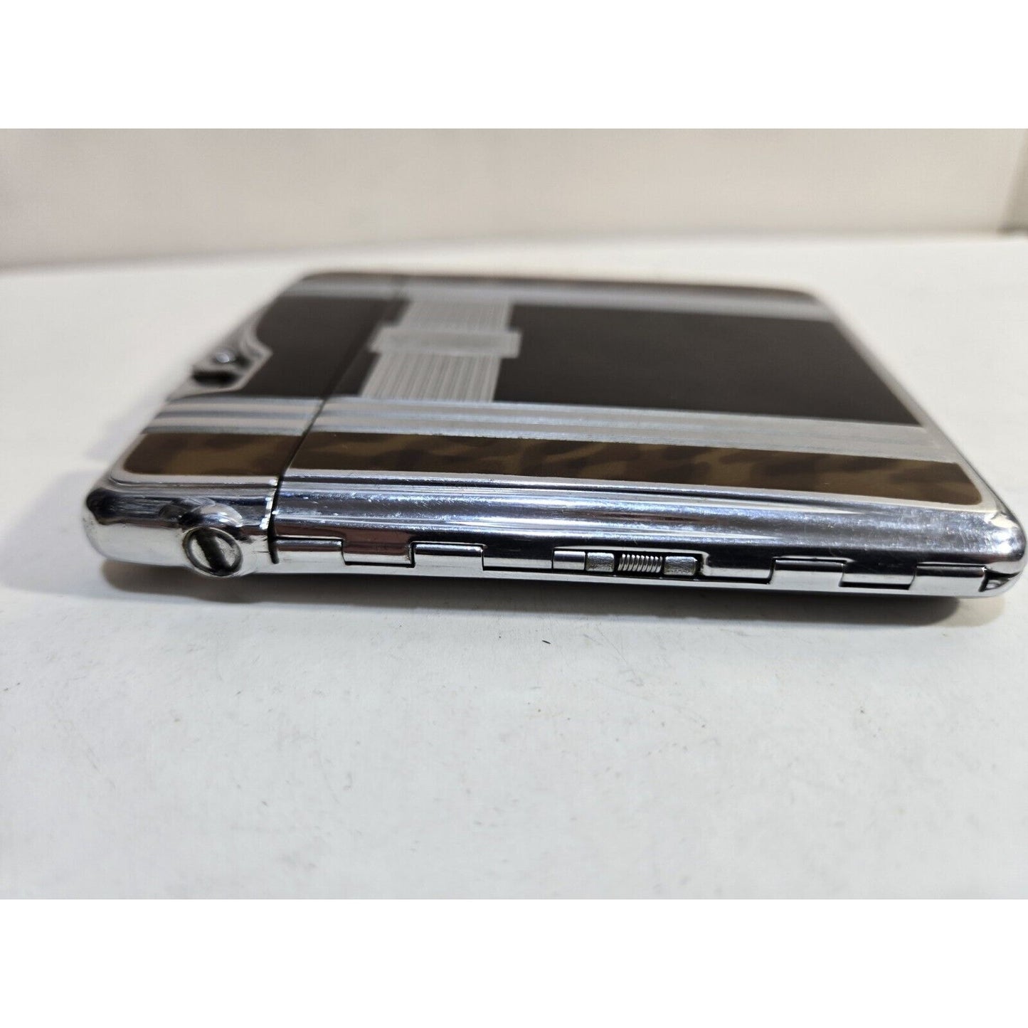 Working Ronson Art Deco Ten A Case Enamel Siler Tone Cigarette Case Lighter 7266