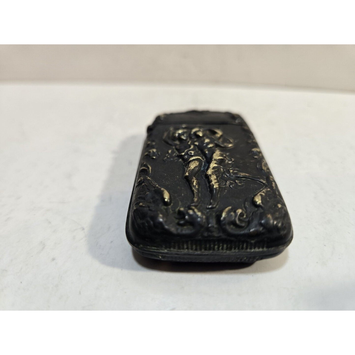 Vintage Silverplate Art Nouveau Dancing Nude Women Match Case Safe Vesta Nymph