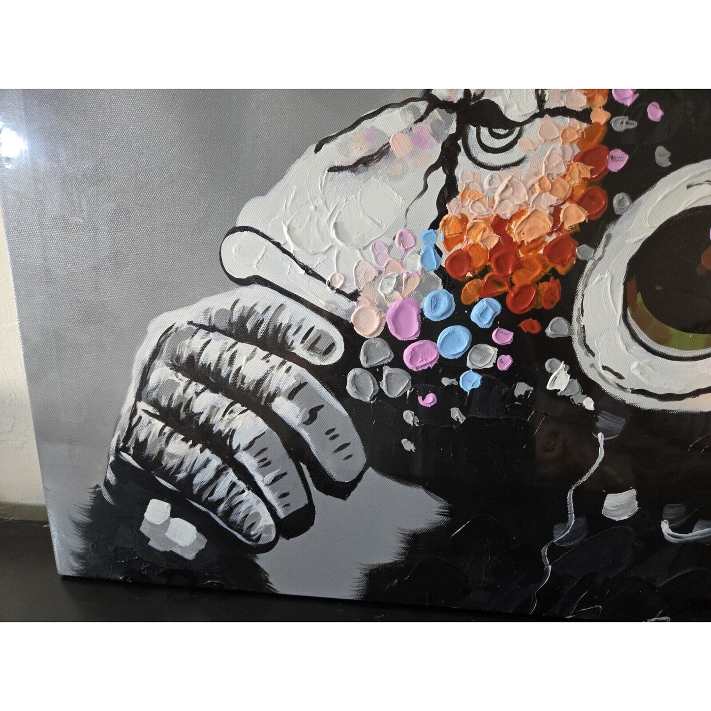 Monkey Art Oil Painting on Canvas Hand Painted 24 X 20" NOS