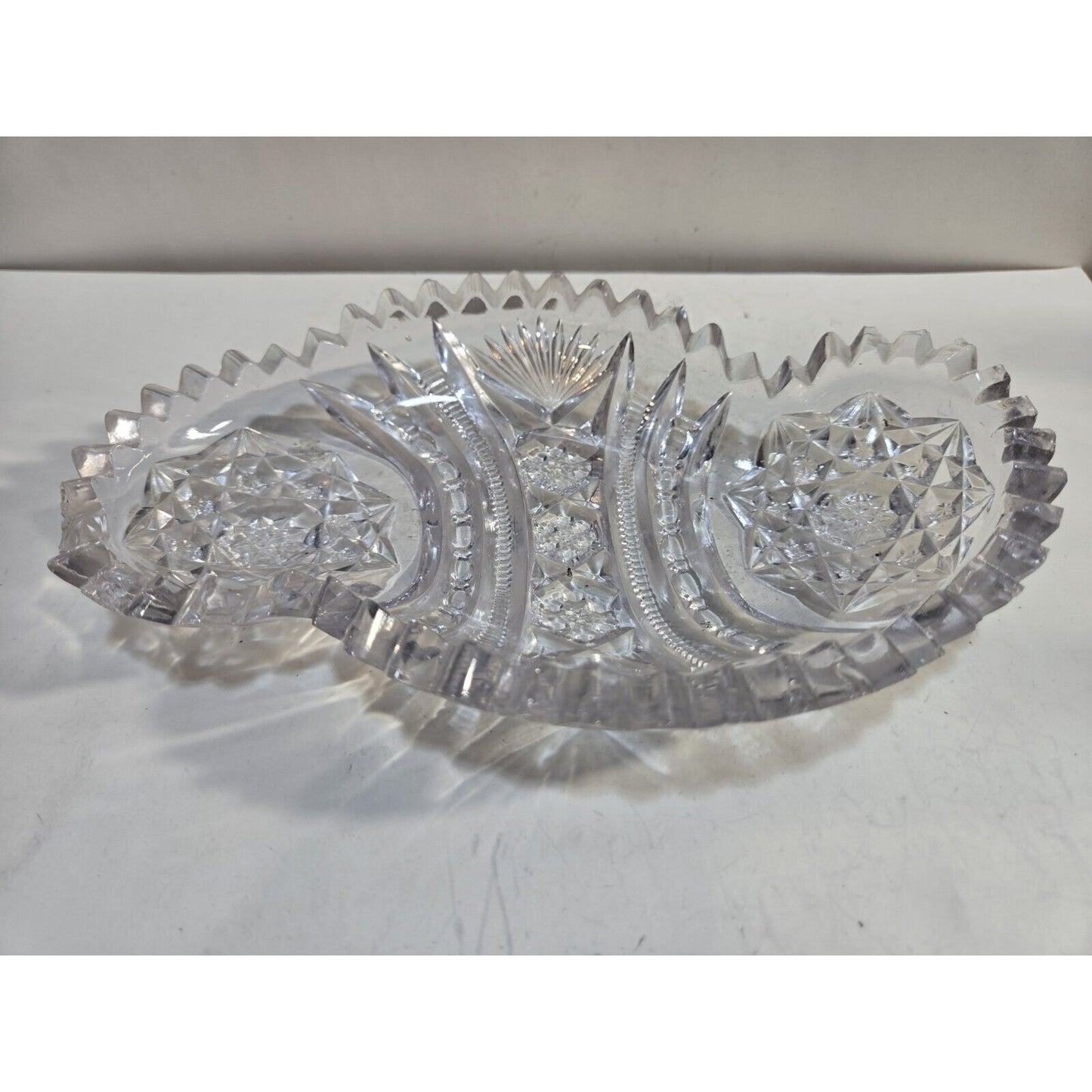 Vintage Cut Crystal Glass Bowl Tray Dish 7 1/2"