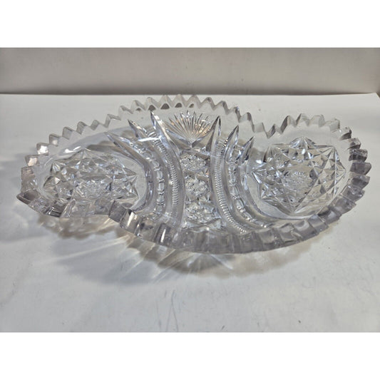 Vintage Cut Crystal Glass Bowl Tray Dish 7 1/2"