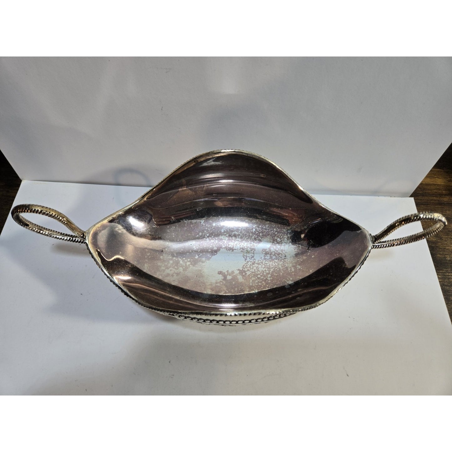 Unique Vintage Fruit Bowl Candy Silver Plated 10" Engraved Two Handle Gondola