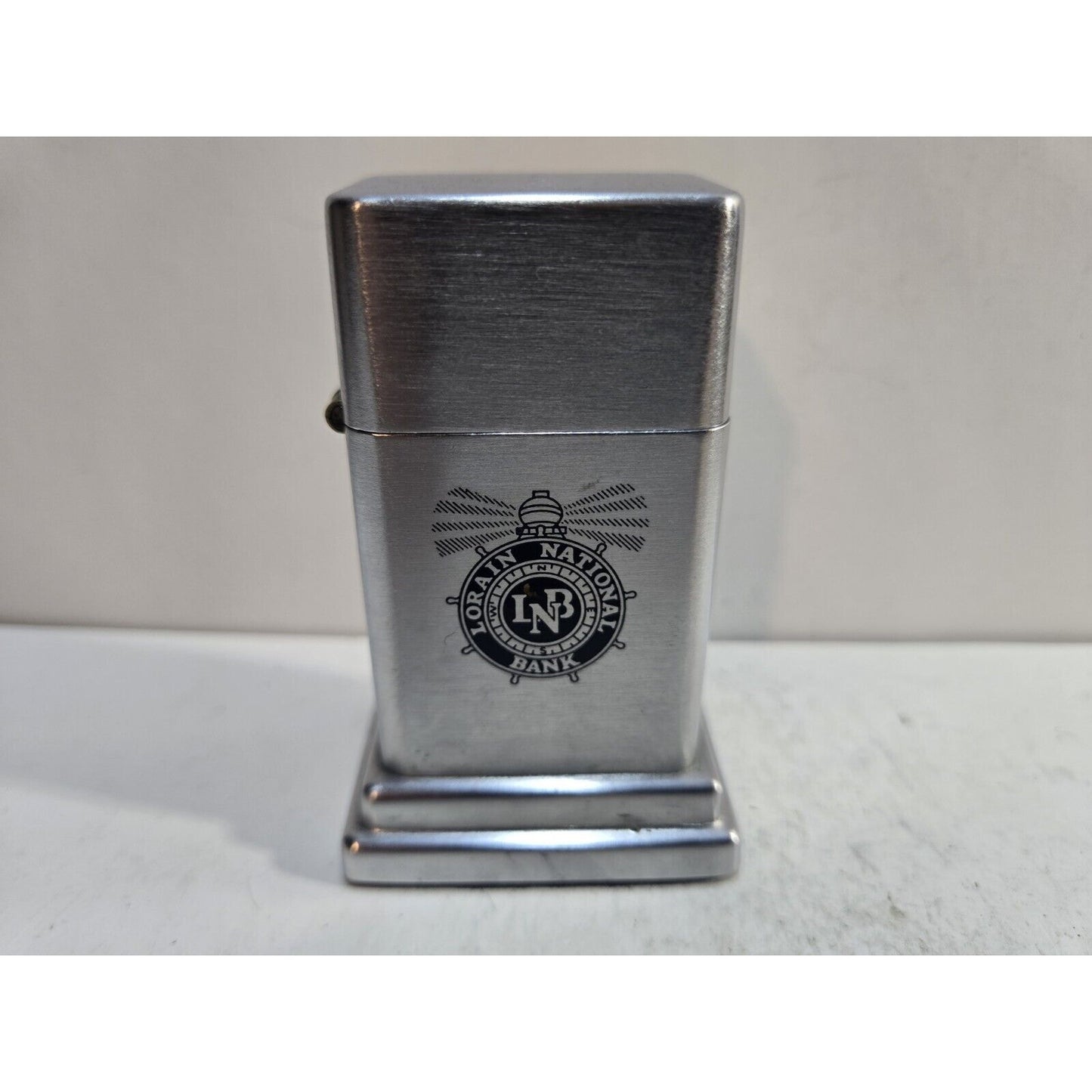 Vintage Working 1950s Zippo Barcroft Table Lighter Lorain National Bank 7442/13