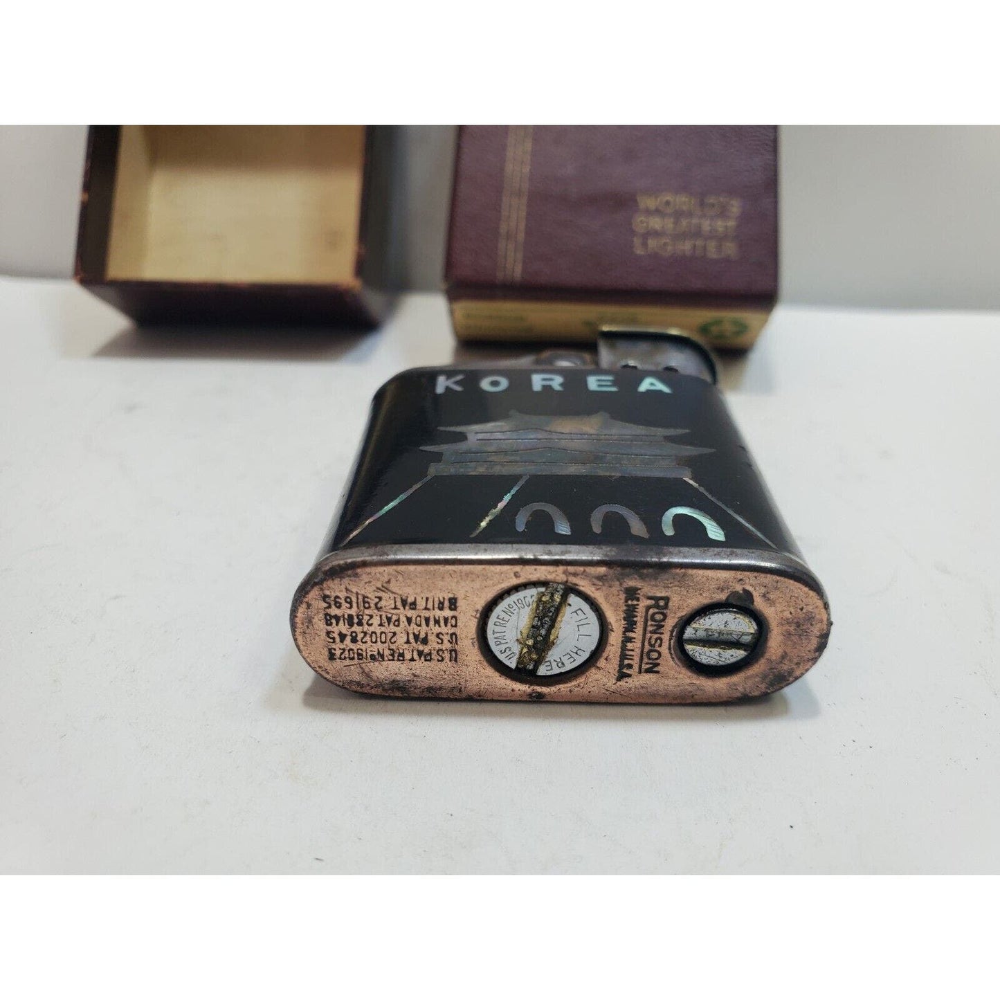 WWII VINTAGE BLACK RONSON WHIRLWIND MILITARY LIGHTER, WARTIME Original Box 6079