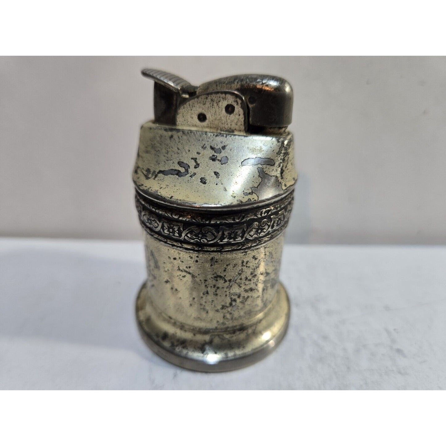 Vintage Working Silver Tone EVANS Table Lighter / USA 7660/13