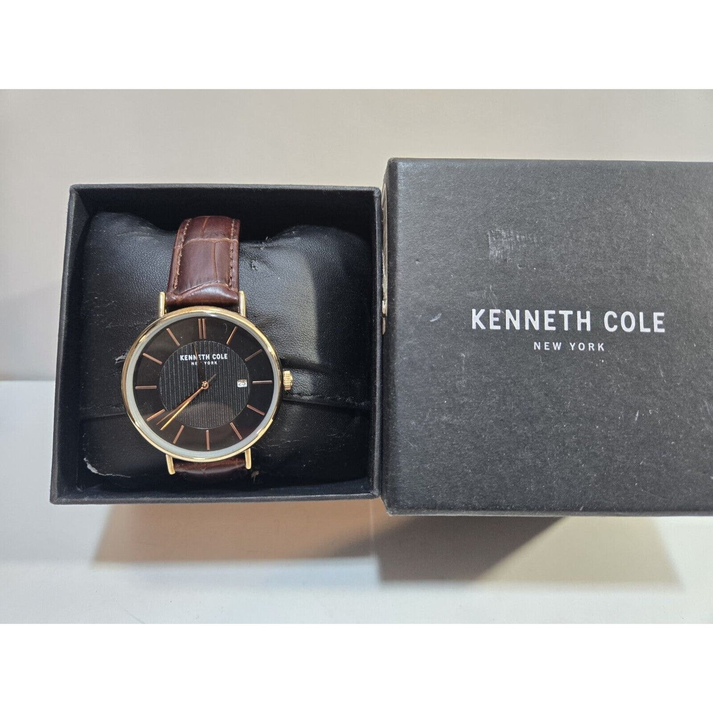 NOS Kenneth Cole Brown Leather Unisex Watch, Original Box