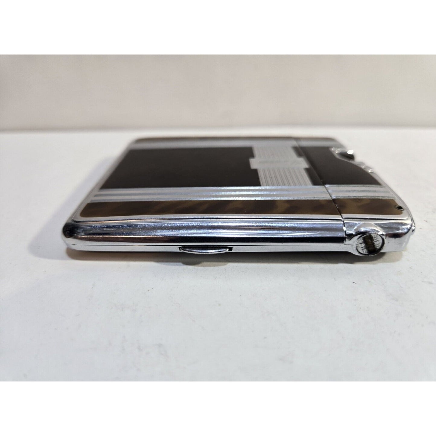 Working Ronson Art Deco Ten A Case Enamel Siler Tone Cigarette Case Lighter 7266