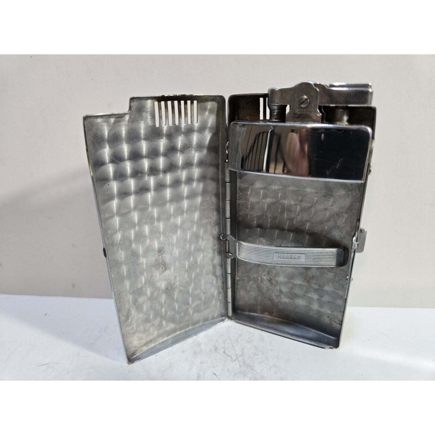 Vintage Working Ronson Pal Cigarette Case Enamel Silver Tone LIGHTER 6819/14