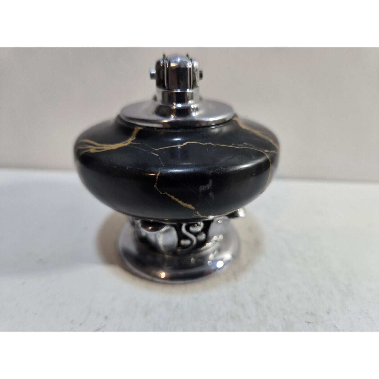 Working Vintage Lighter Ronson NORDIC Italian Black Marble Table Lighter Silver
