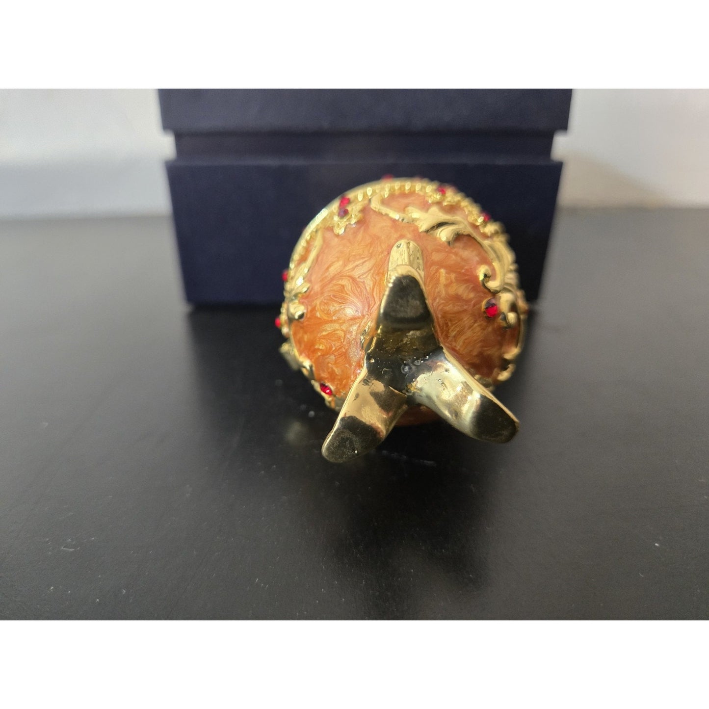 Easter Faberge Egg Trinket Box Hand-Painted Crystal Hinged Jewelry, Orig Box