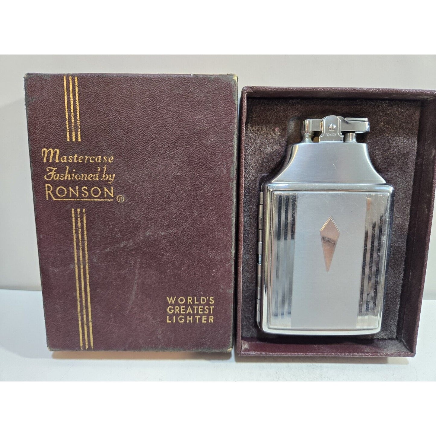 Working Ronson Mastercase Silver Cigarette Case Lighter, Original Box 7162/4