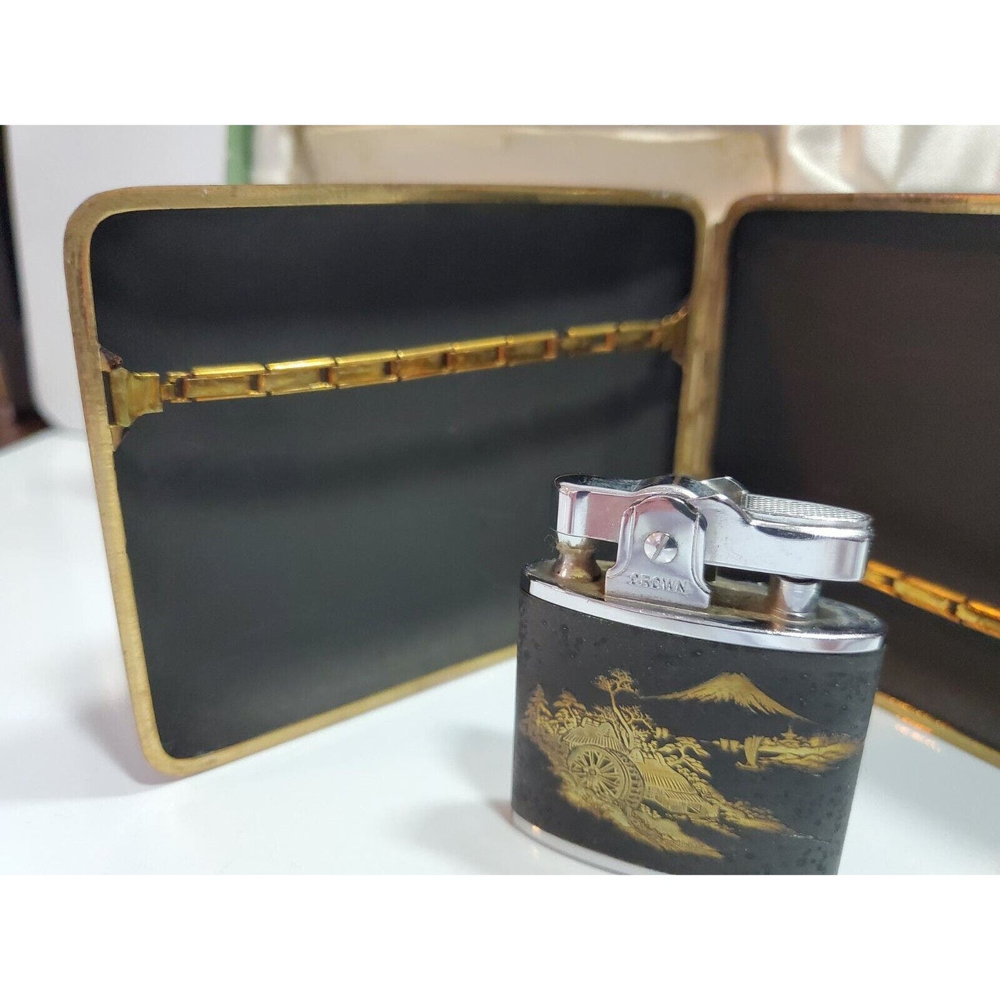 NOS Japanese Damascene K24 GOLD, SILVER Cigarette Case & LIGHTER SET 55/2
