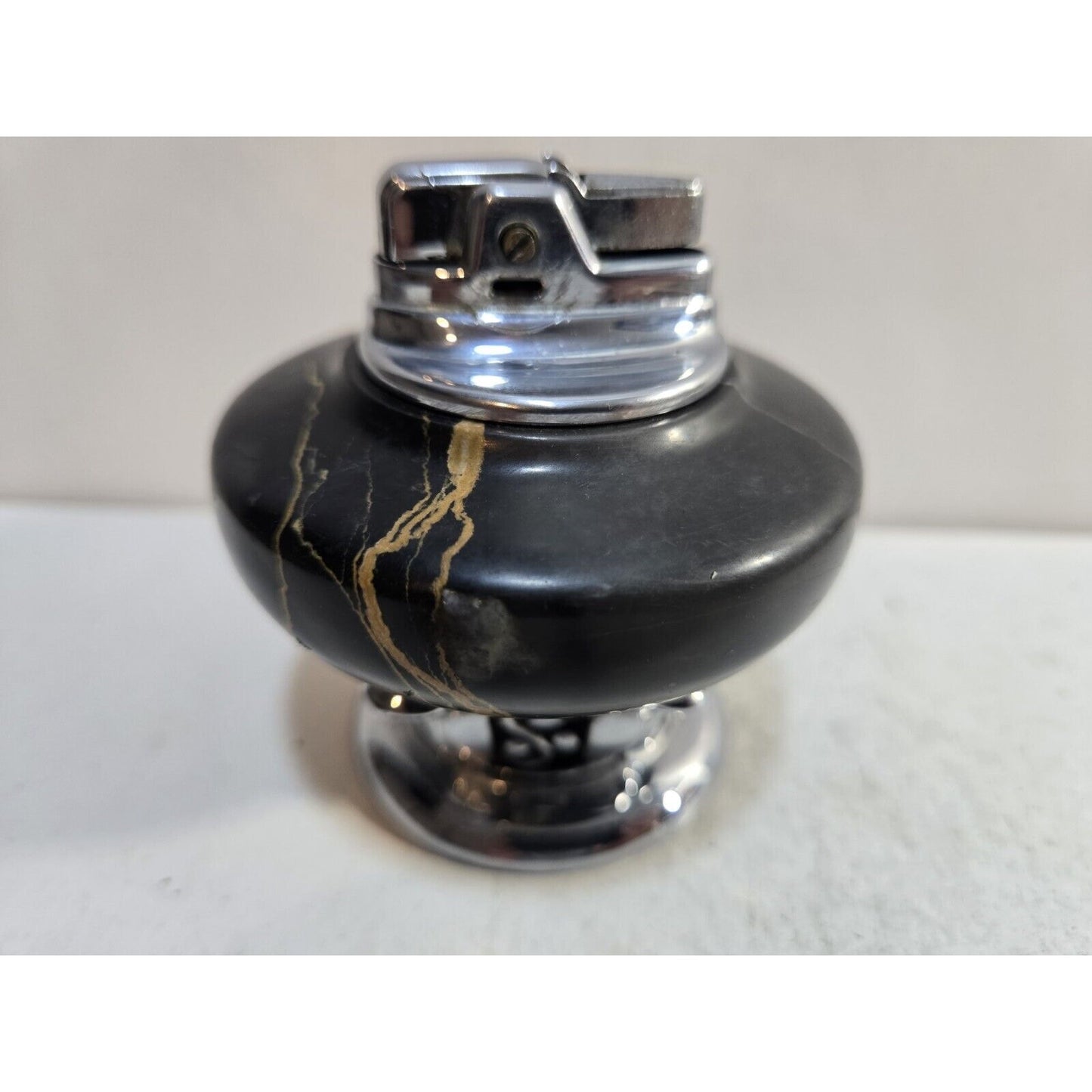 Working Vintage Lighter Ronson NORDIC Italian Black Marble Table Lighter Silver