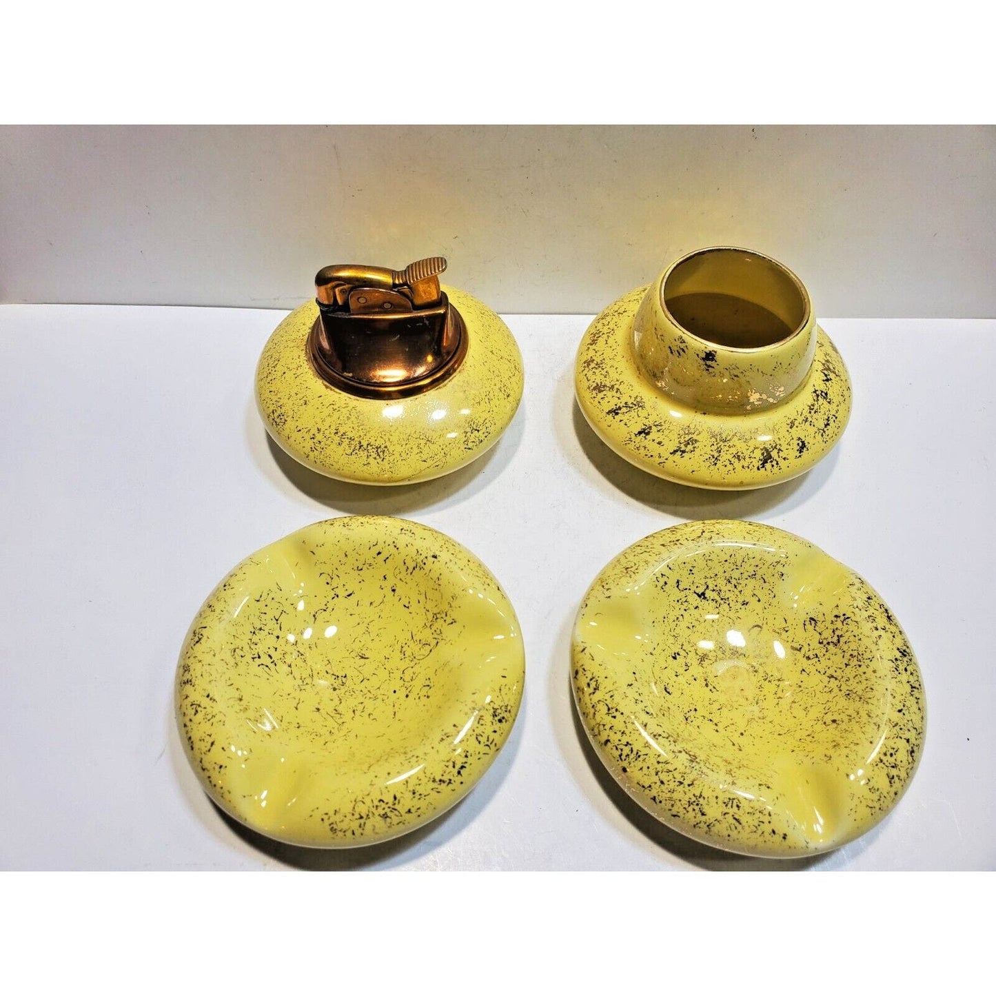 Evans Fine China Smoking Set 2 ASHTRAYS, Cigarette CASE, Working LIGHTER 6356/13