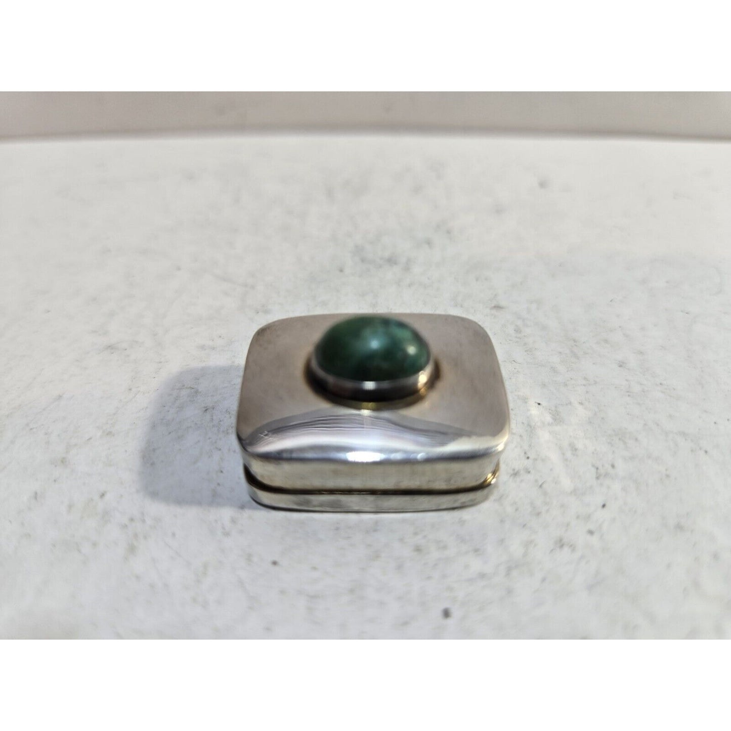 Vintage 925 Sterling Silver Hinged Lid Snuff Pill Box, Jem Stone 1" 7283/3