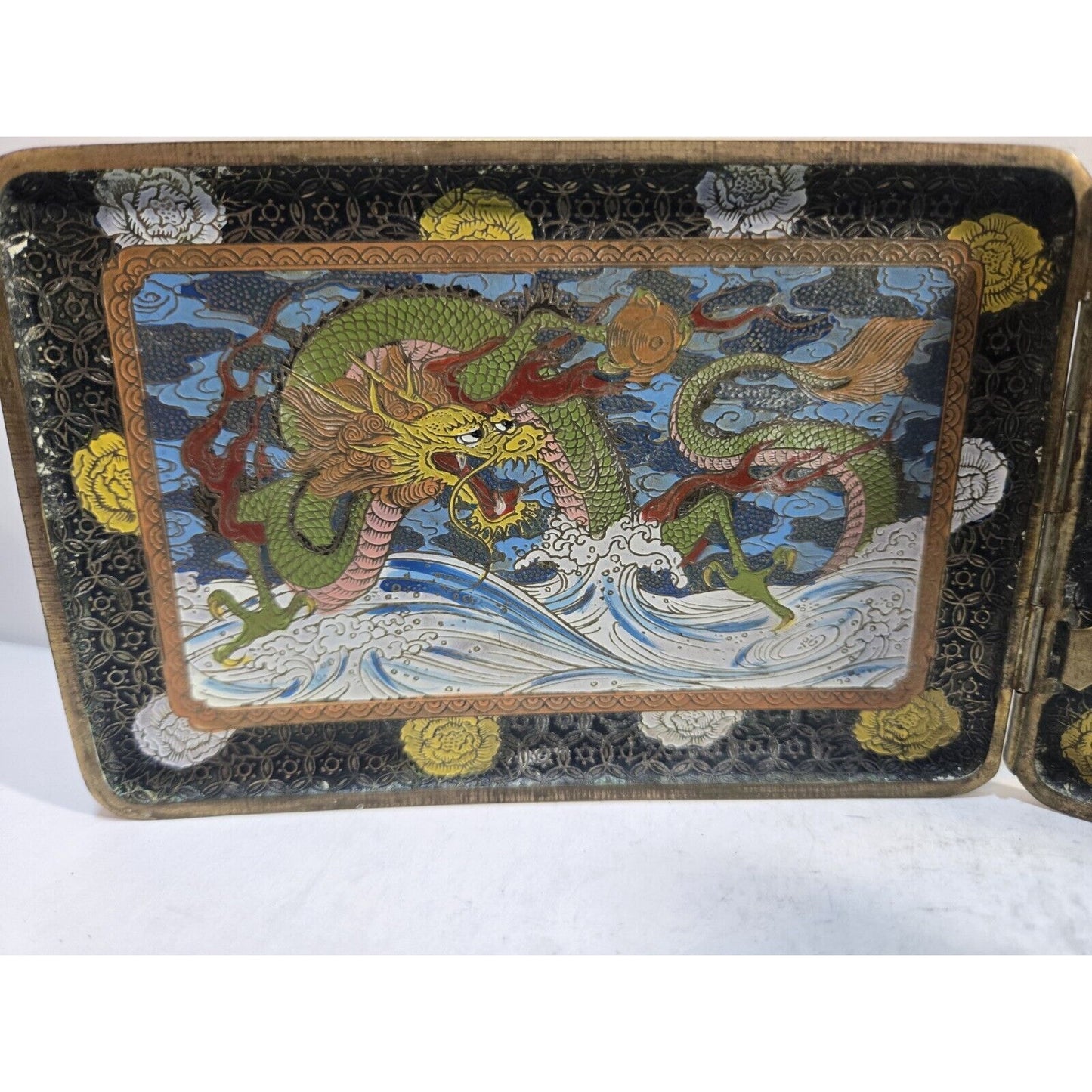 Vintage Dragon Japan Damascene Enamel GOLD, Dragon Cigarette Case 7667/2