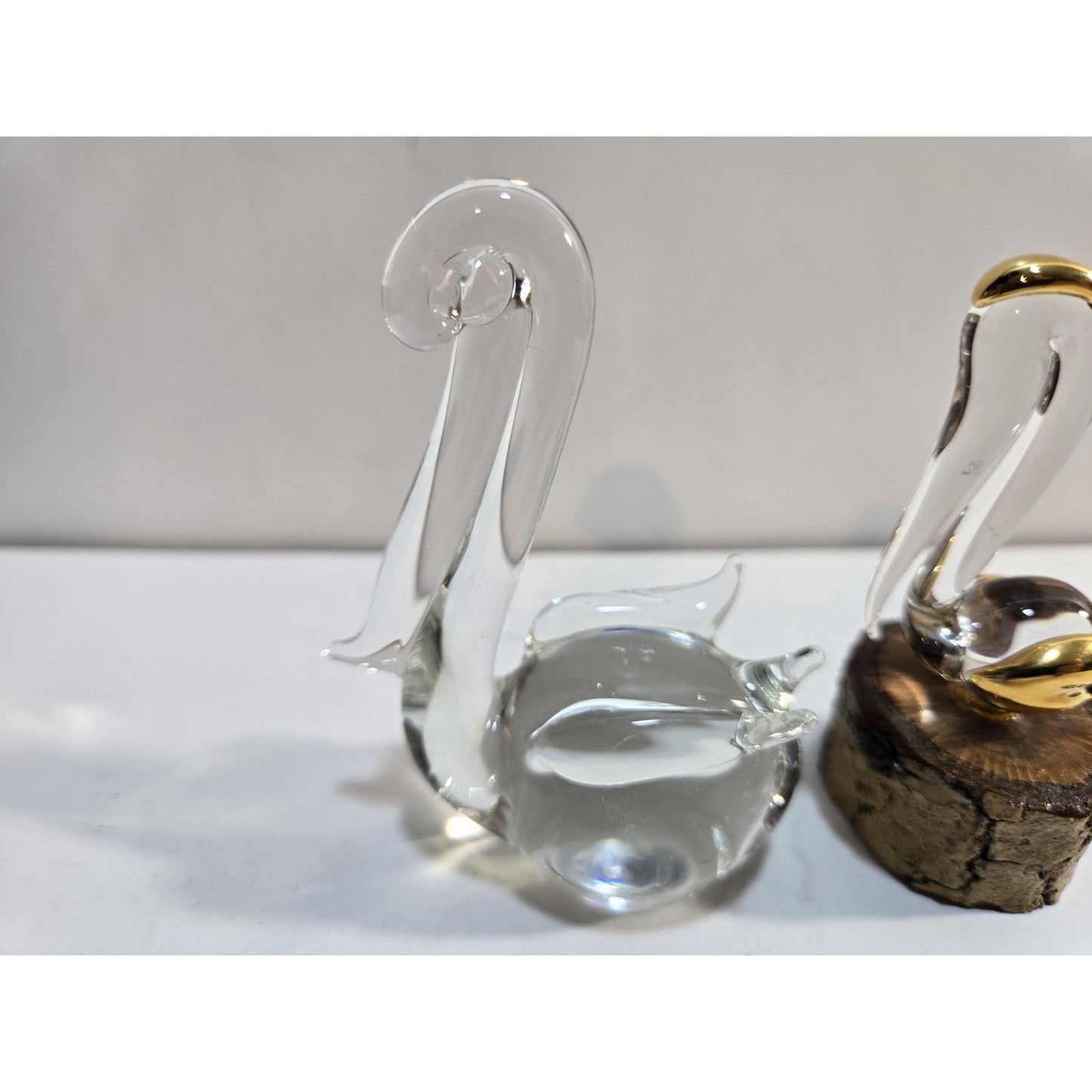 Lot Of 2 Glass Pelican Handcrafted Art Crystal Glass Figurines