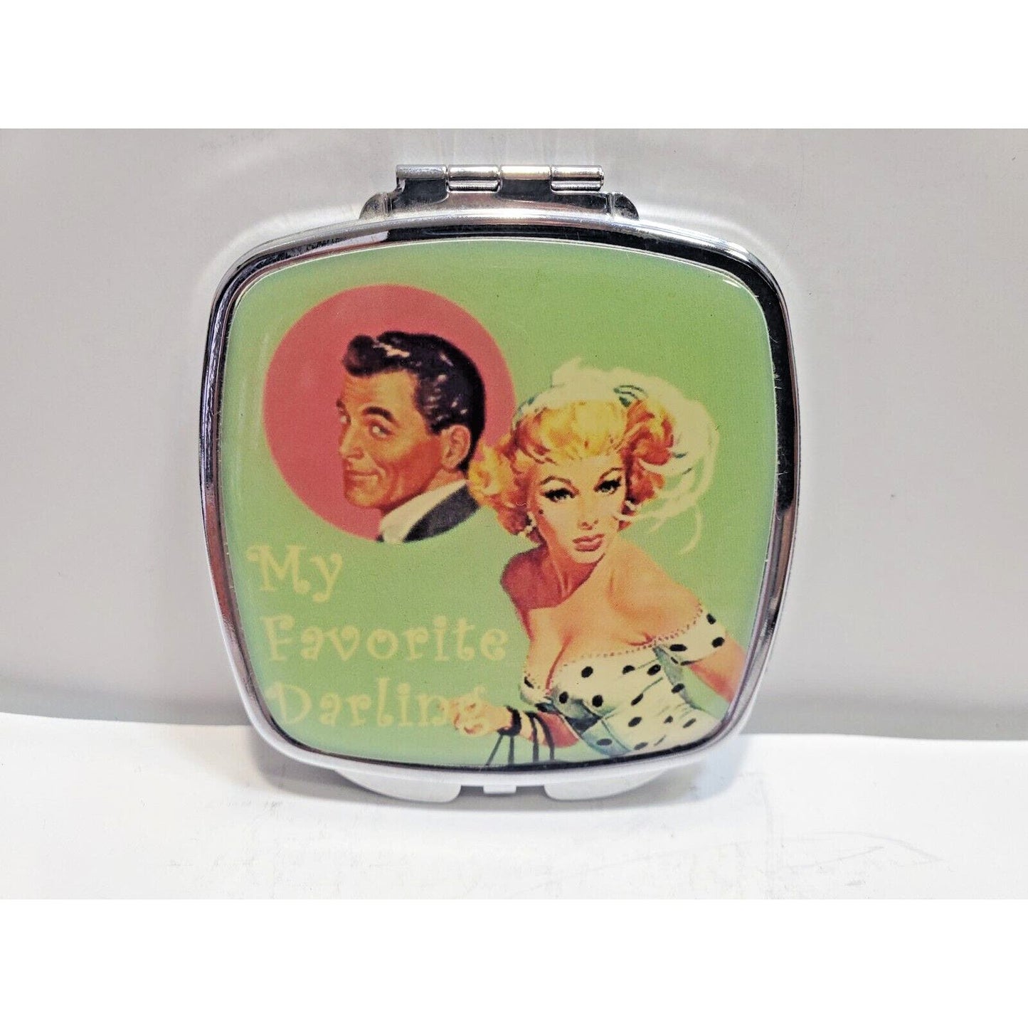 Vintage Pinup Girl Mirror Case 60's Risque 2 1/2" My Favorite Darling 6545/3