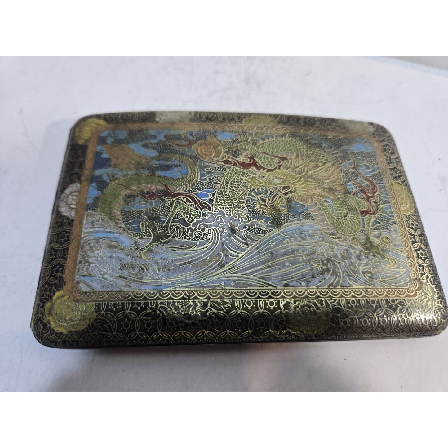 Vintage Dragon Japan Damascene Enamel GOLD, Dragon Cigarette Case 7667/2