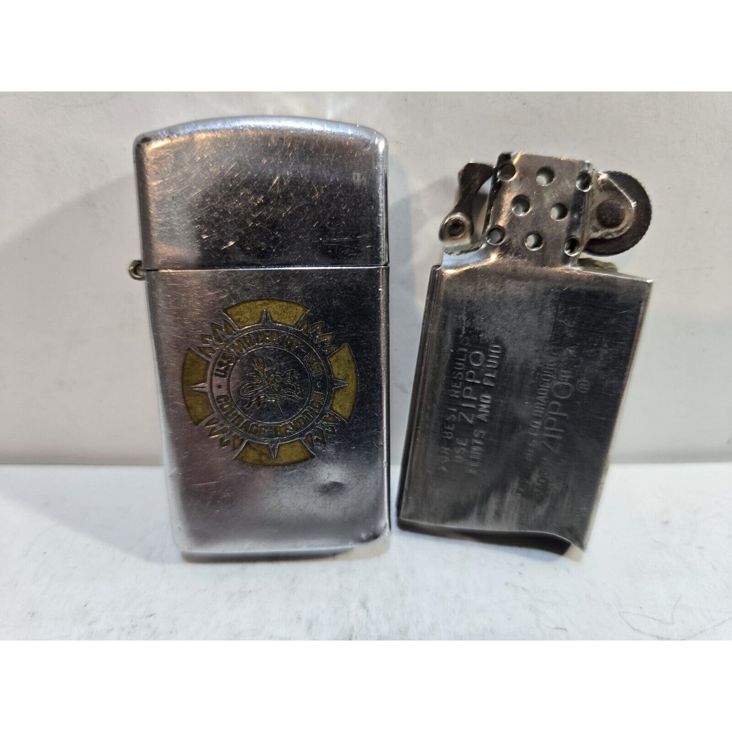 Working Vintage 1975 Zippo Lighter U.S.S. Miller DE-1091 Navy Ship 7641/33