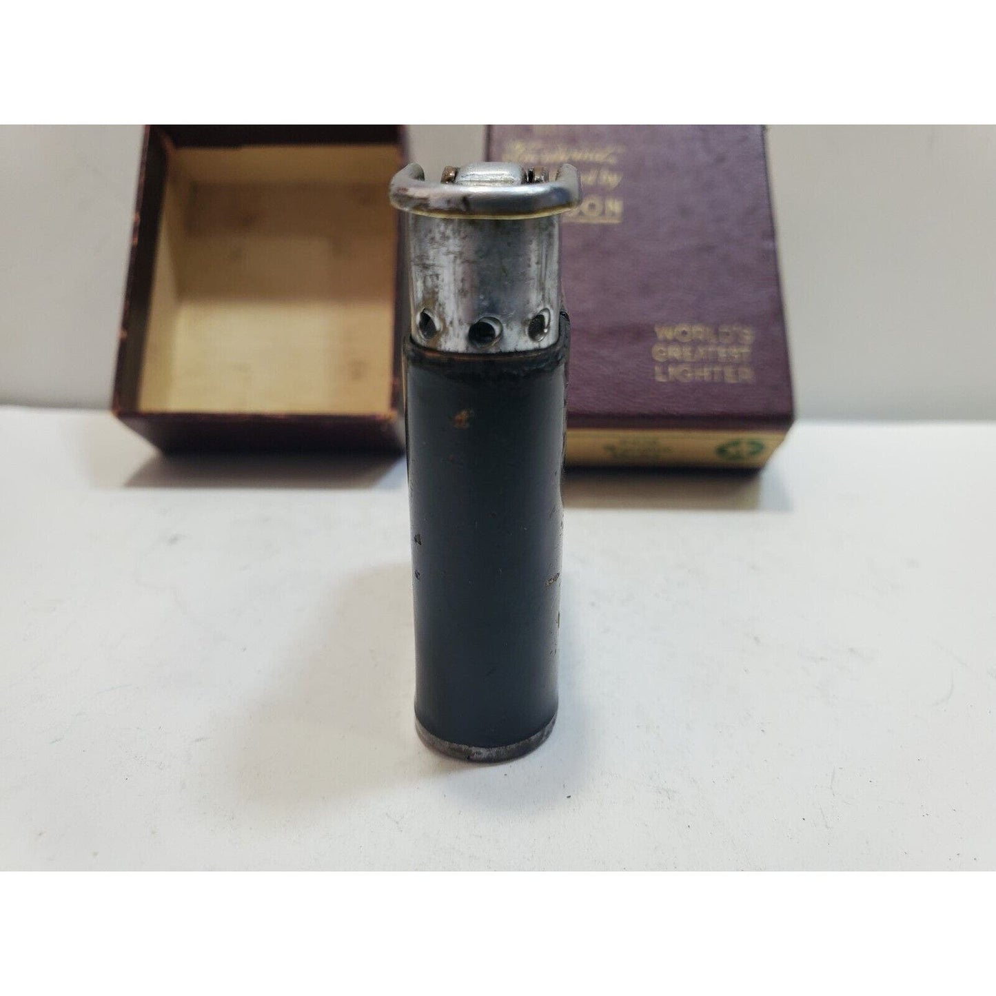 WWII VINTAGE BLACK RONSON WHIRLWIND MILITARY LIGHTER, WARTIME Original Box 6079