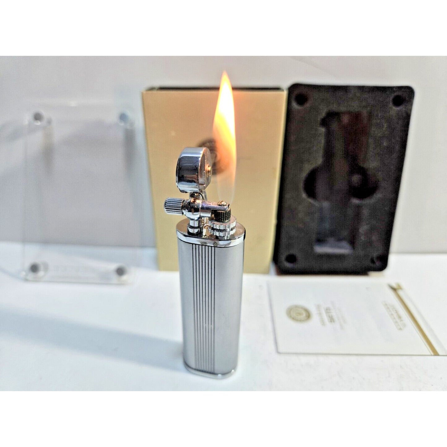 NOS Working Yibao Liftarm Silver Tone Lighter, Original Box 6898/24