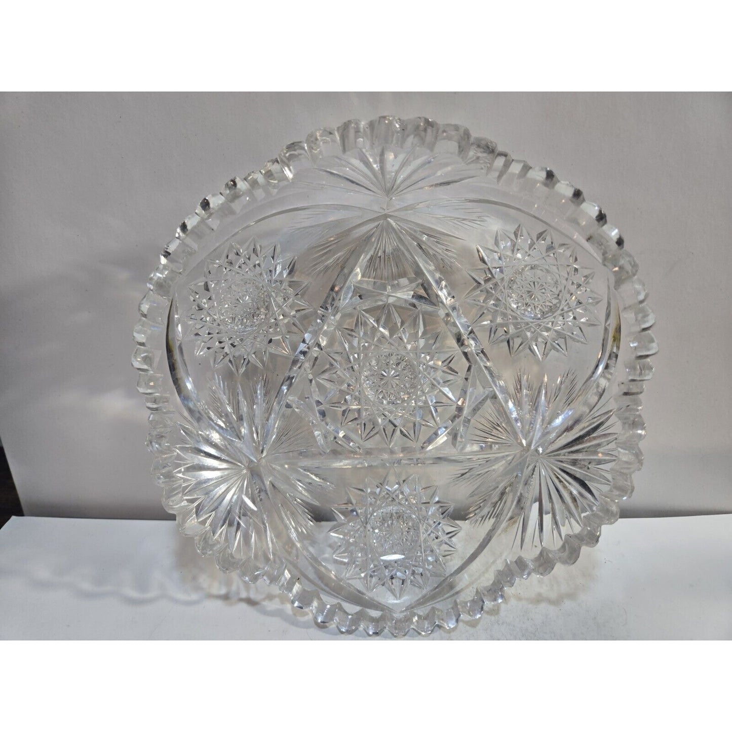 Vintage Cut Crystal Glass Bowl Tray Dish 7"