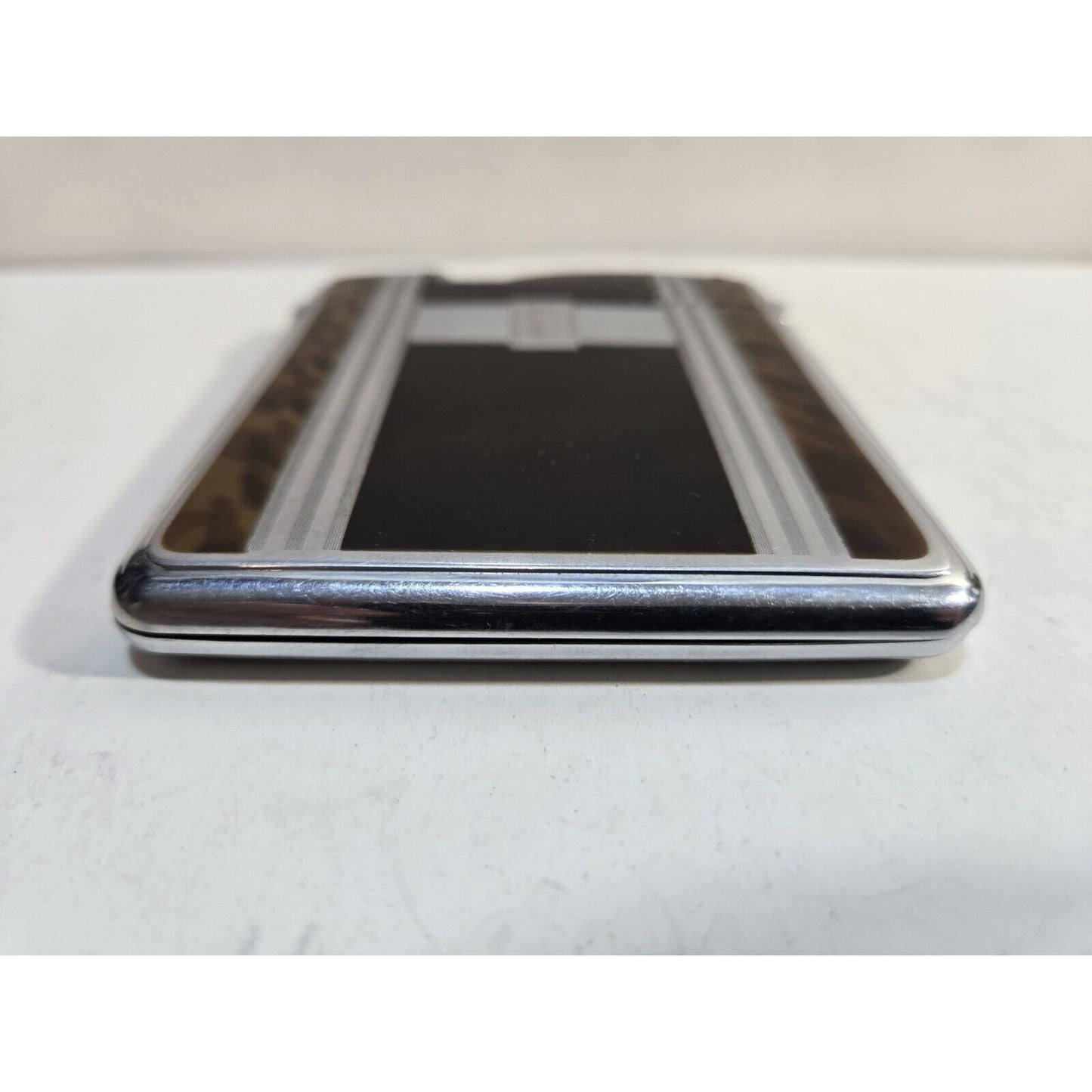 Working Ronson Art Deco Ten A Case Enamel Siler Tone Cigarette Case Lighter 7266