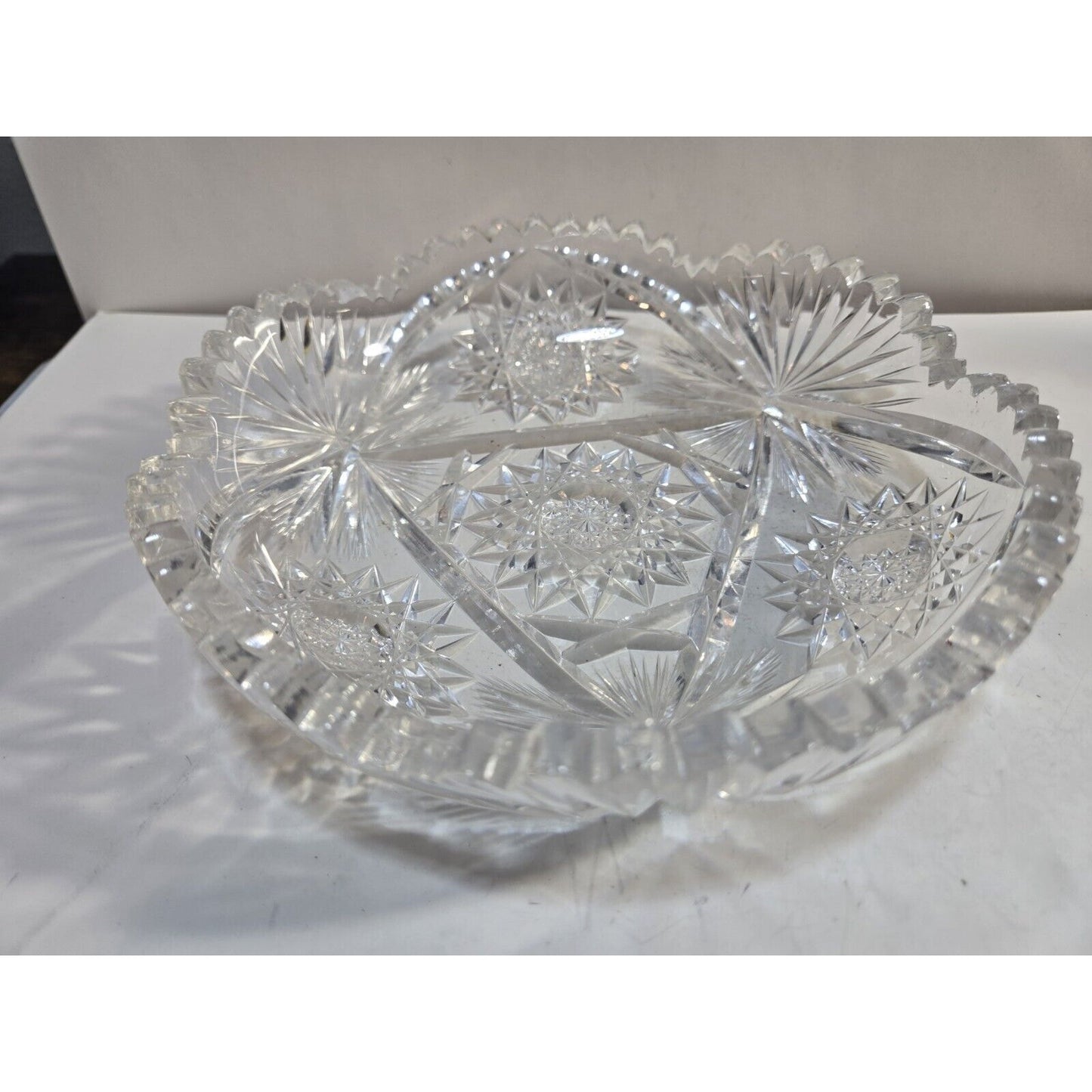 Vintage Cut Crystal Glass Bowl Tray Dish 7"