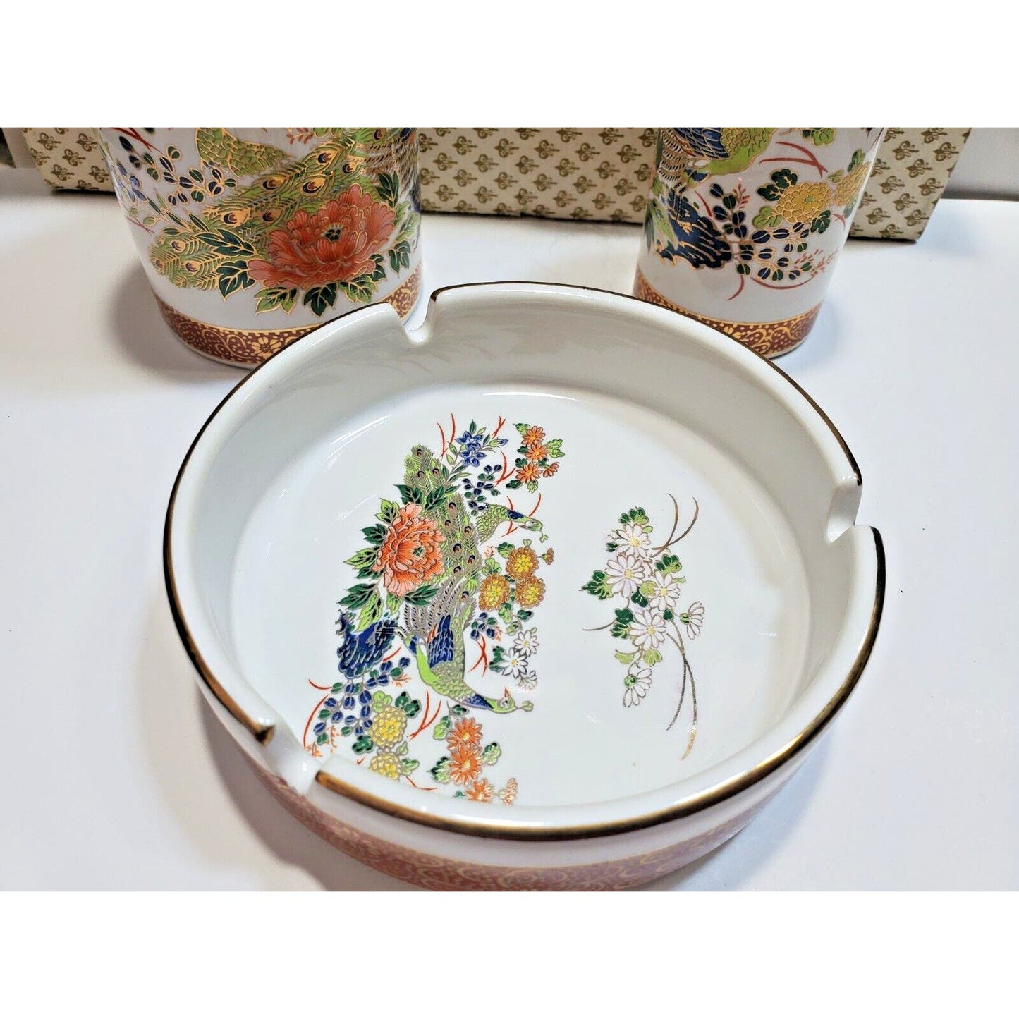 FINE CHINA SMOKING SET ASHTRAY, Cigarette CASE, Working LIGHTER Orig Box 6566/48