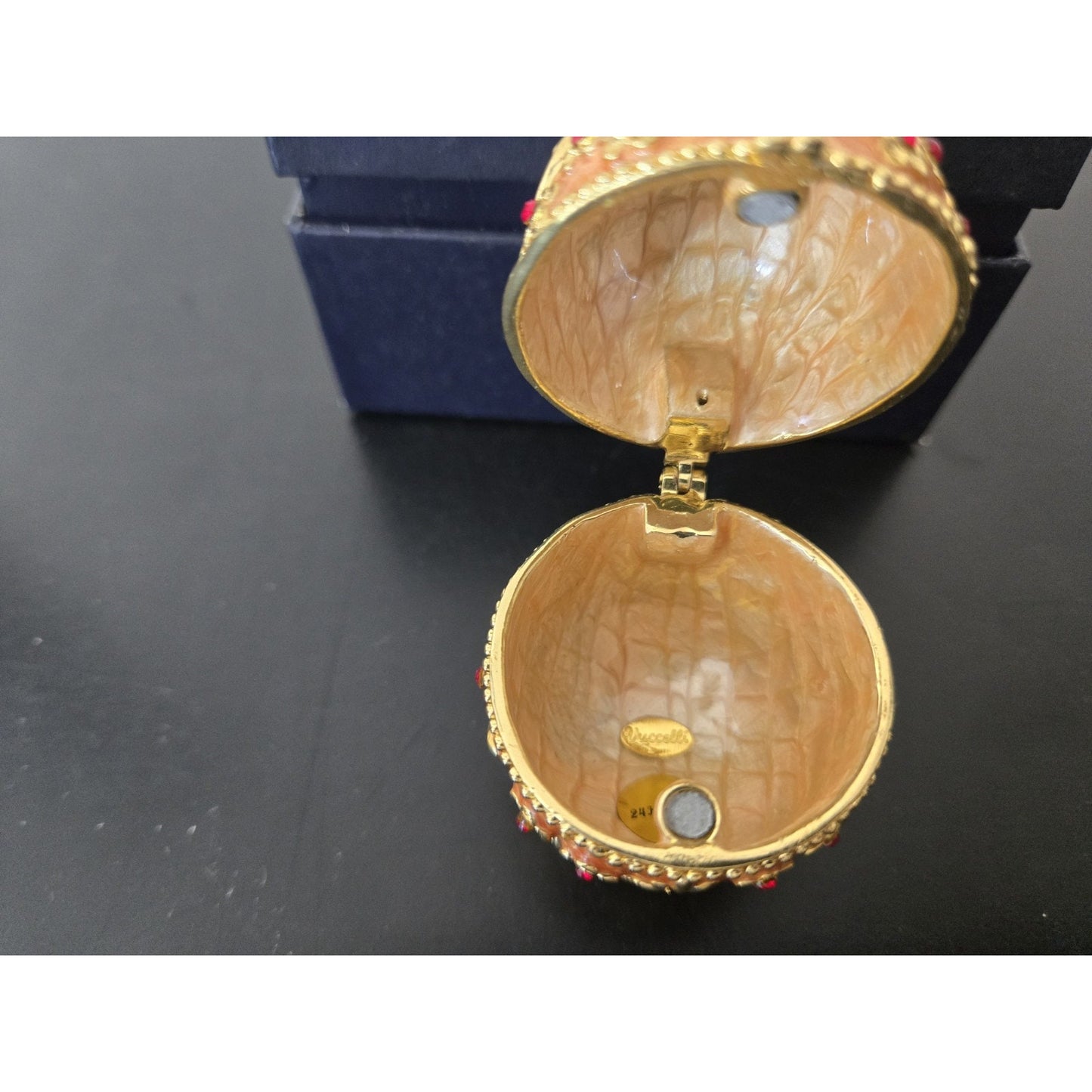 Easter Faberge Egg Trinket Box Hand-Painted Crystal Hinged Jewelry, Orig Box