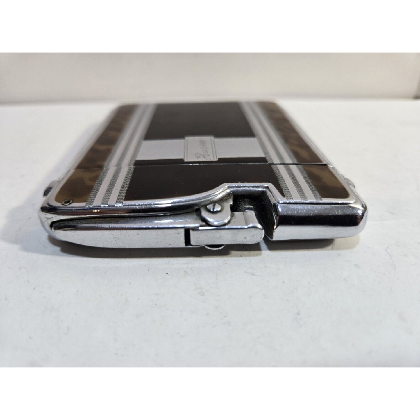 Working Ronson Art Deco Ten A Case Enamel Siler Tone Cigarette Case Lighter 7266