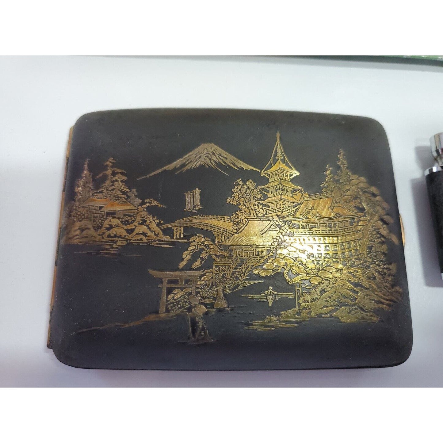 NOS Japanese Damascene K24 GOLD, SILVER Cigarette Case & LIGHTER SET 55/2