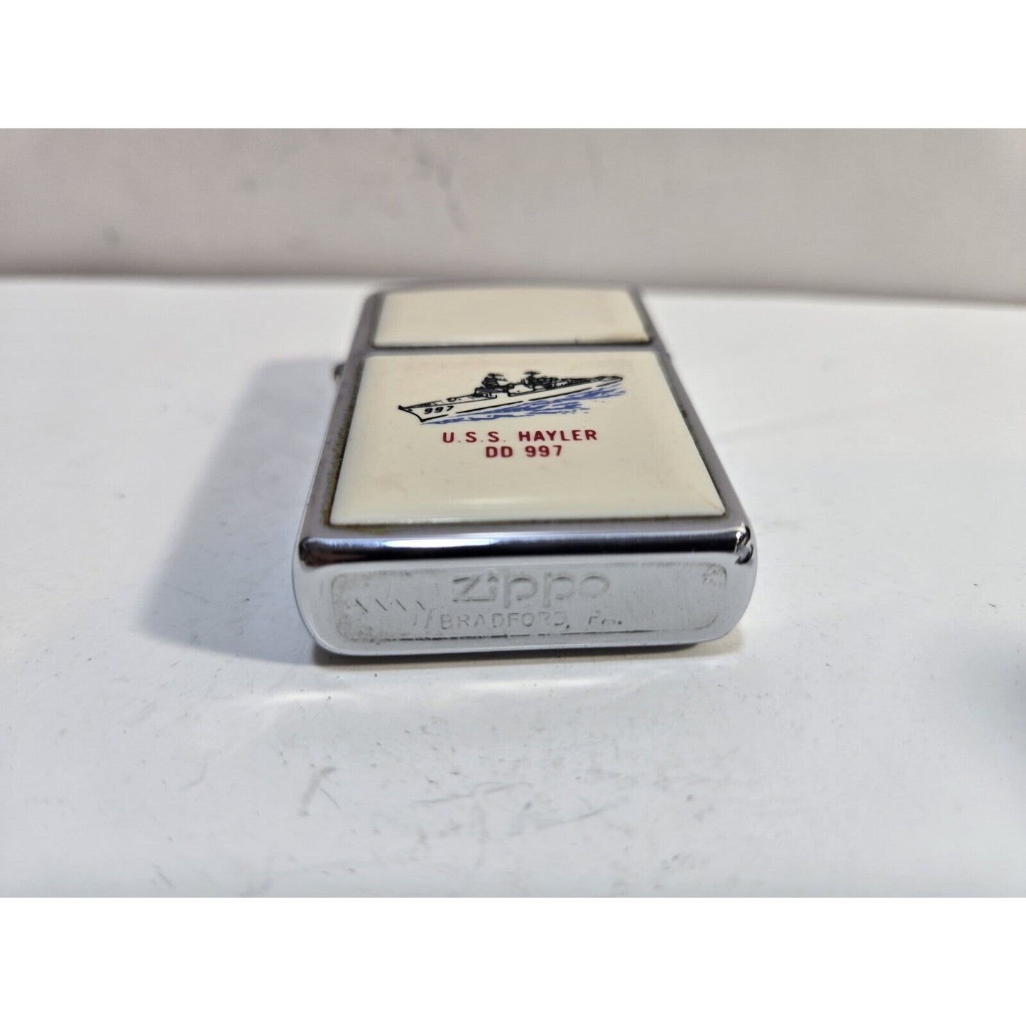 Working USS HAYLER DD-997 Zippo Lighter 1988 Vintage USA Navy, 2 SIDED 6850/33