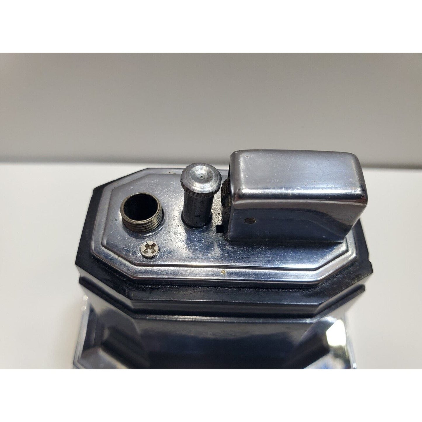 Ronson 1940 Art Deco Table Touch Tip Octette Black, Silver Tone Lighter 6506/13