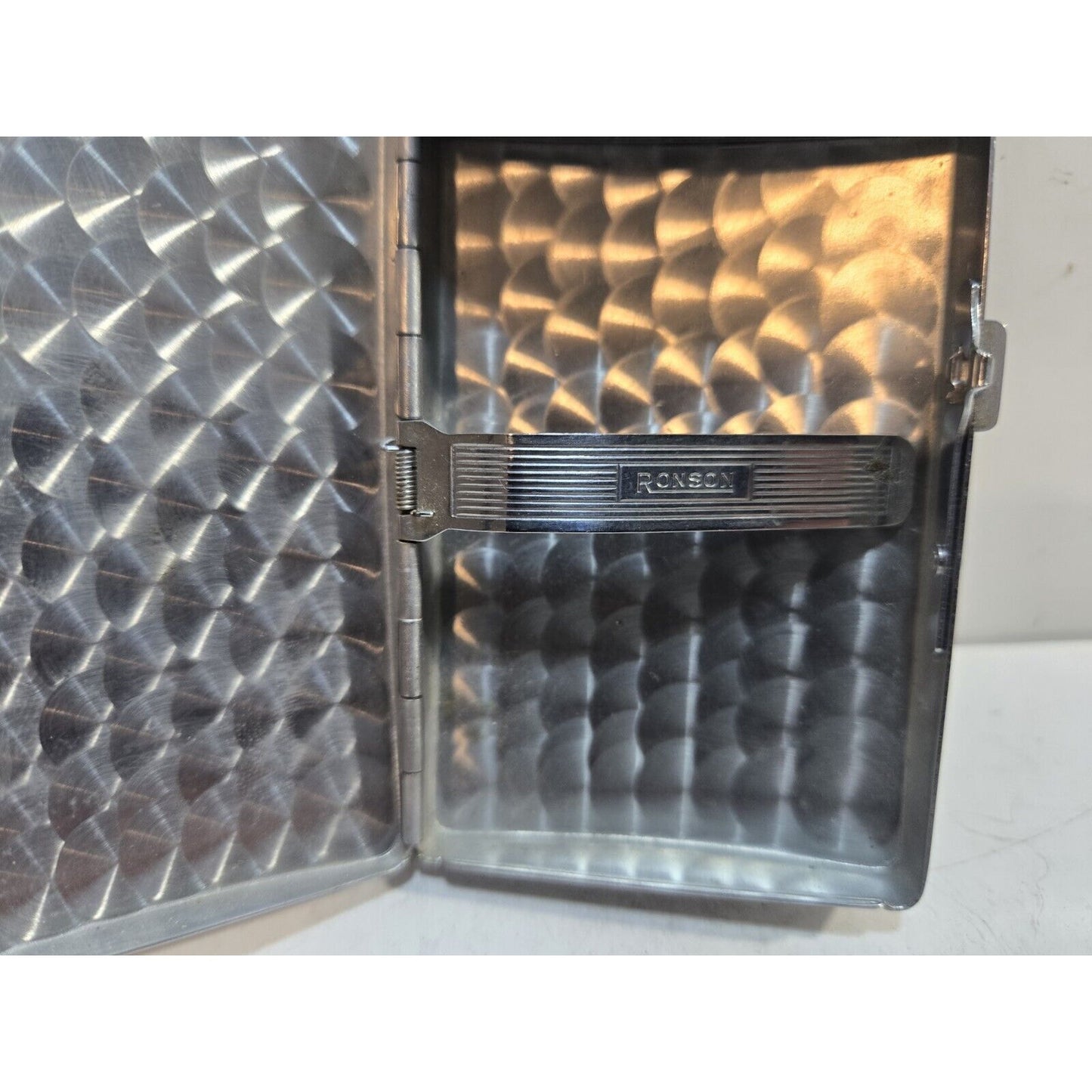 Vintage Working Ronson Pal Cigarette Case LIGHTER Black Violet Flower 7651/14