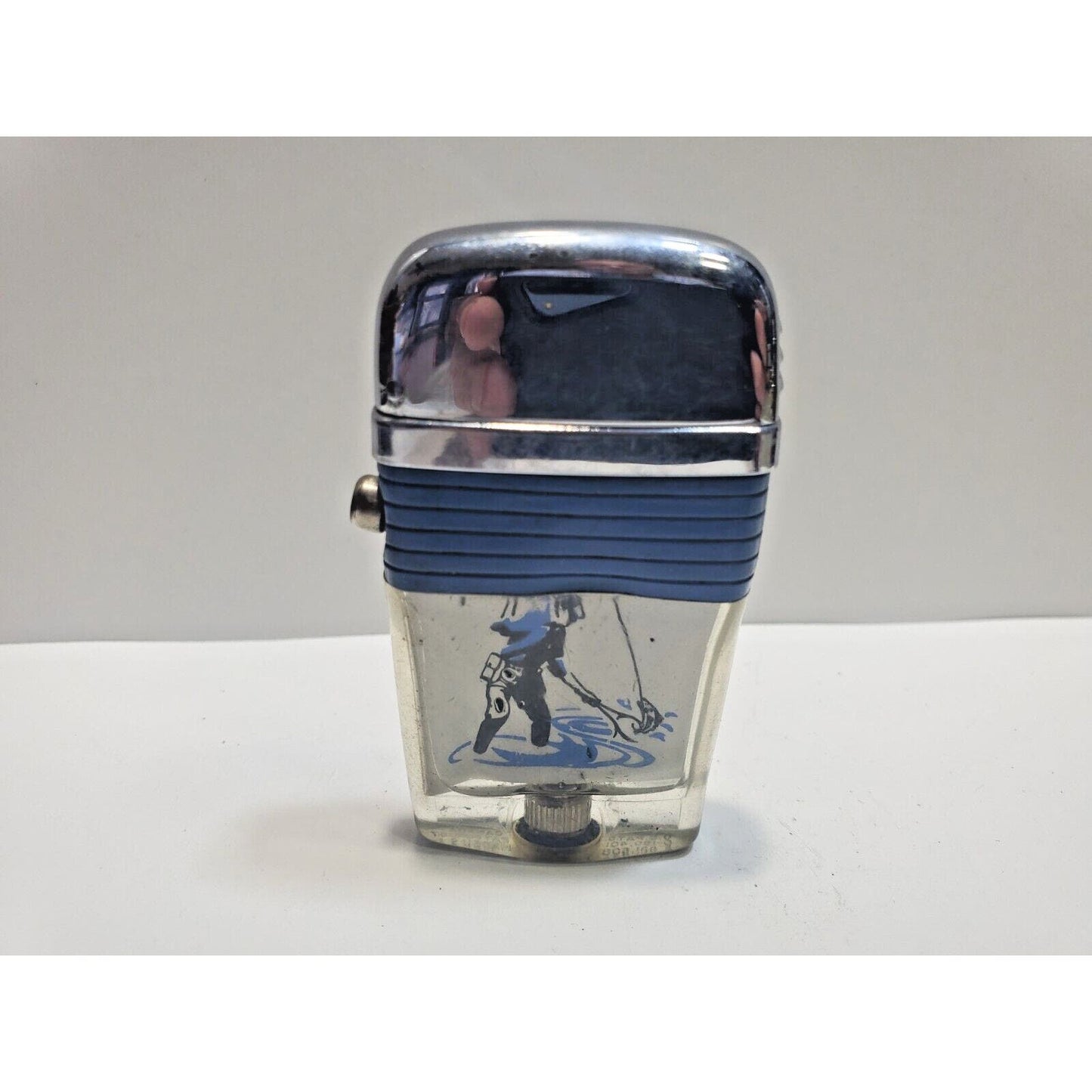 Vintage Scripto Fly Fisherman Catching Fish in a Stream-Vu-Lighter 6538/29