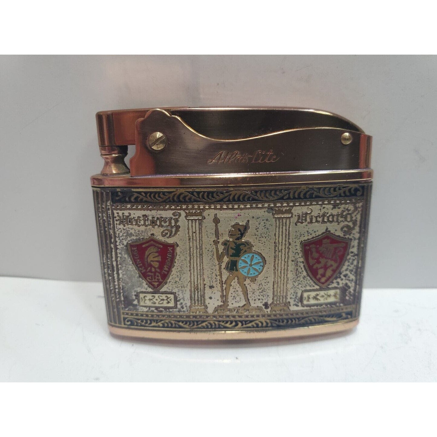 Vintage WORKING Gold & ENAMEL LOGO Atlak Lite SUPER AUTOMATIC LIGHTER 6766/32