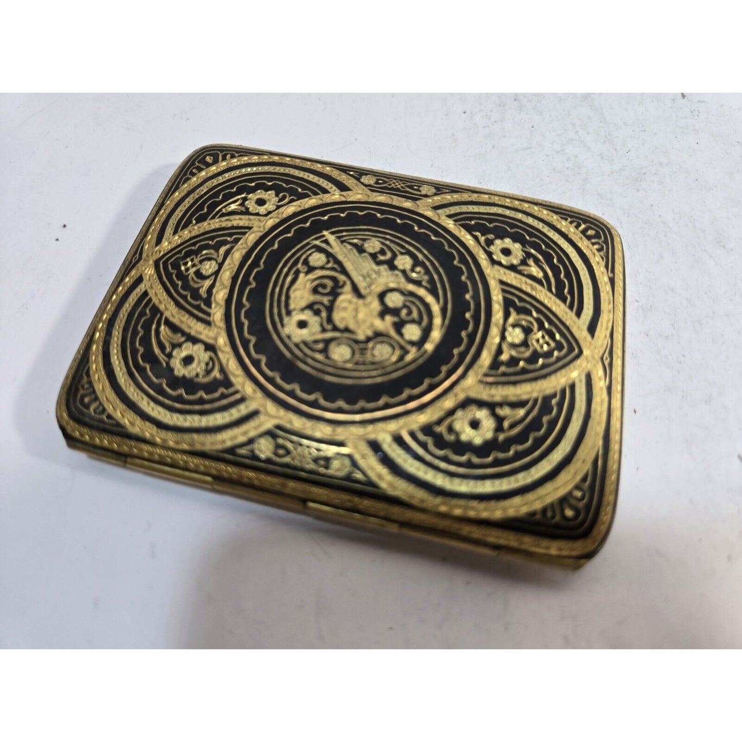 Antique Damascene Cigarette Case 'Ten Winged Dragons' Gold Inlay