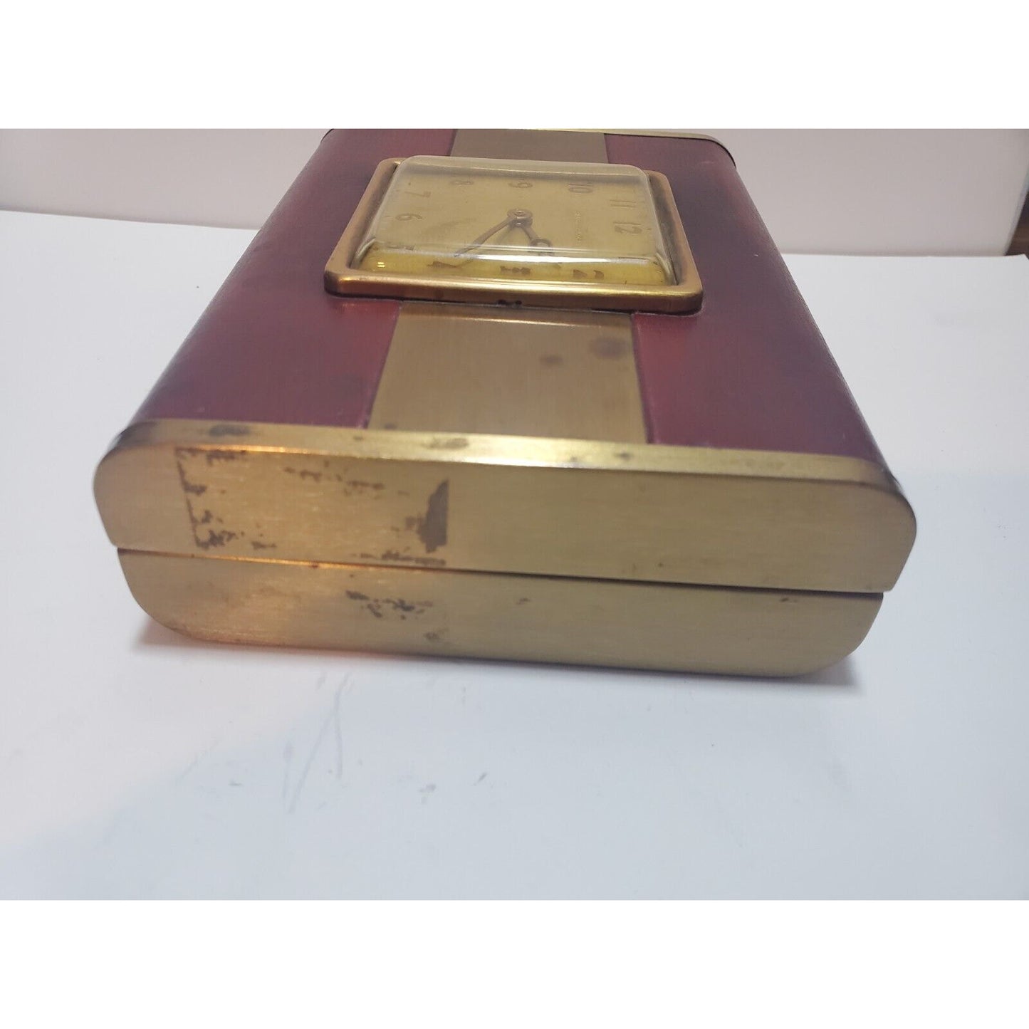 Unique Antique Leather Wrapped Cigarette / Cigar Box With WORKING Clock 6889/4