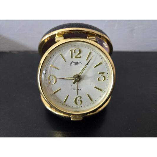 Working Vintage Linden Travel Alarm Clock. RARE CLAMSHELL