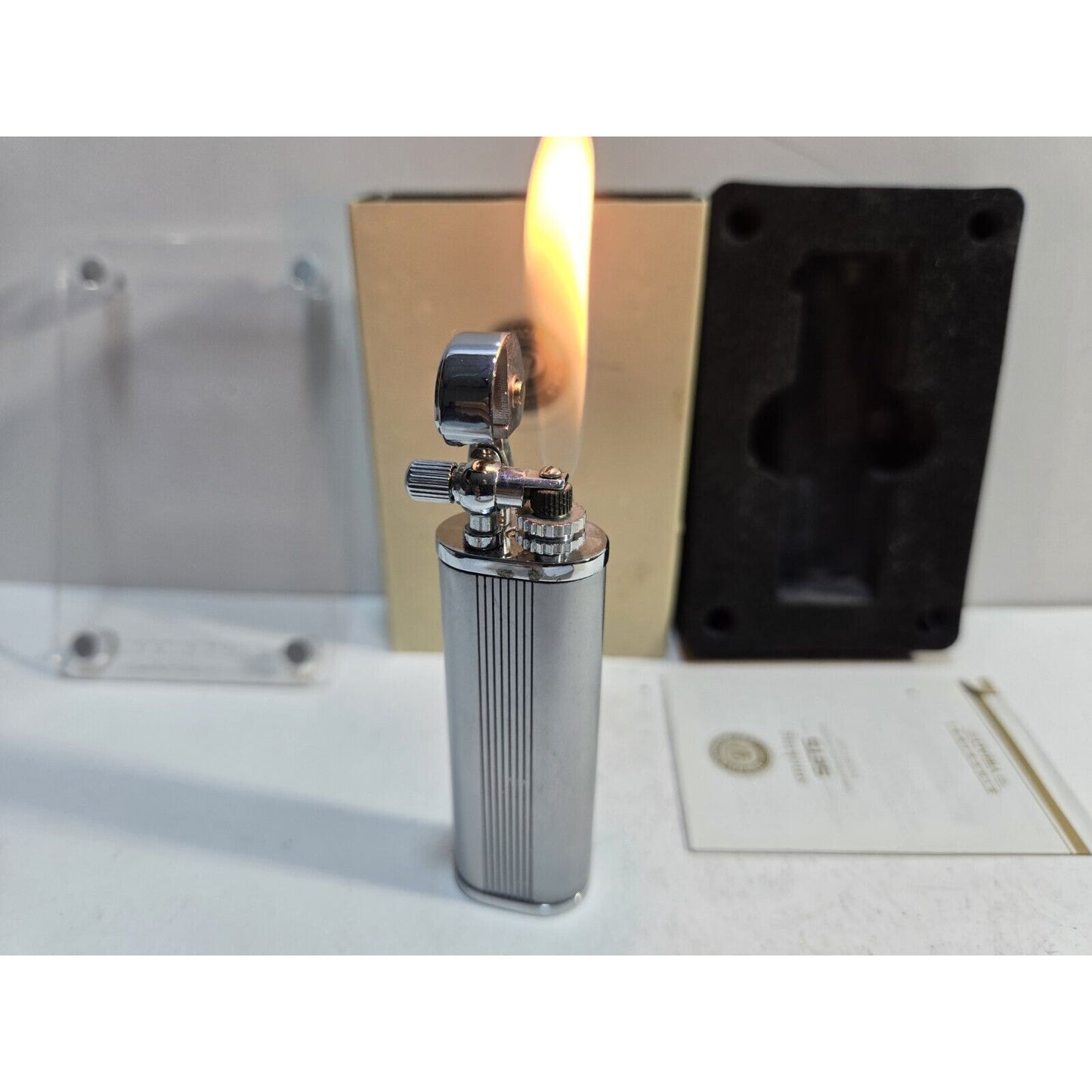 NOS Working Yibao Liftarm Silver Tone Lighter, Original Box 6898/24