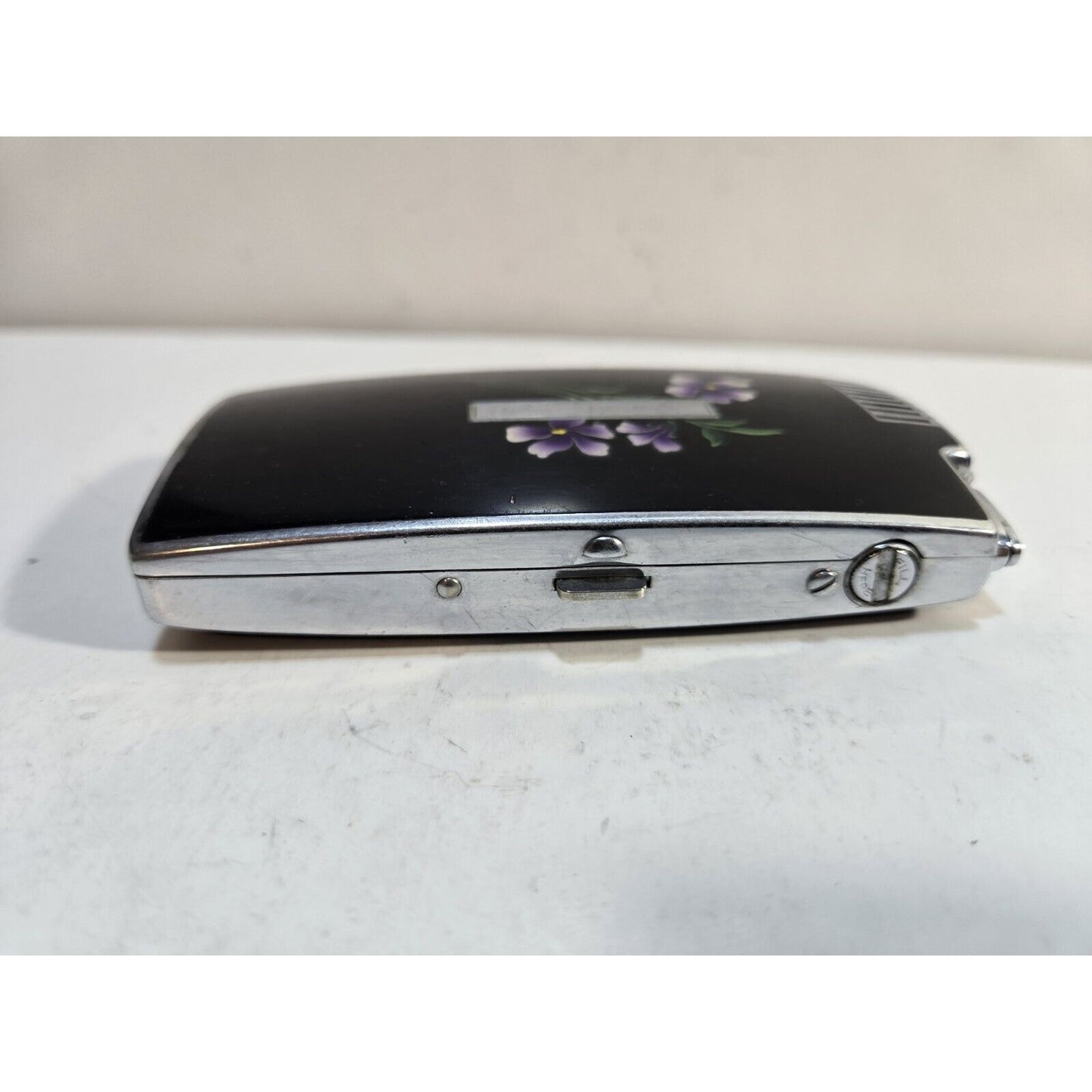 Vintage Ronson Pal Cigarette Case LIGHTER Black Violet Flower 6816/14