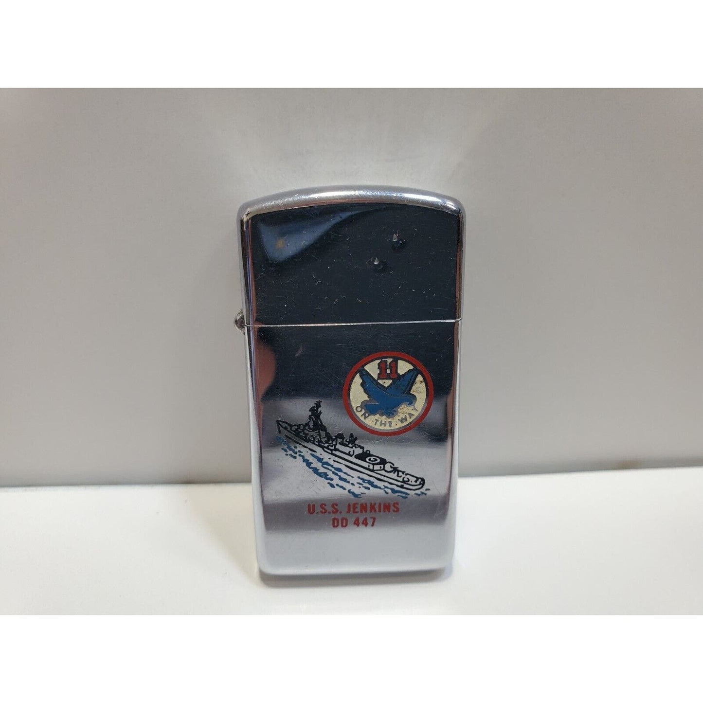 Vintage Working Zippo Lighter U.S.S. Jenkins DD 447 6513/33