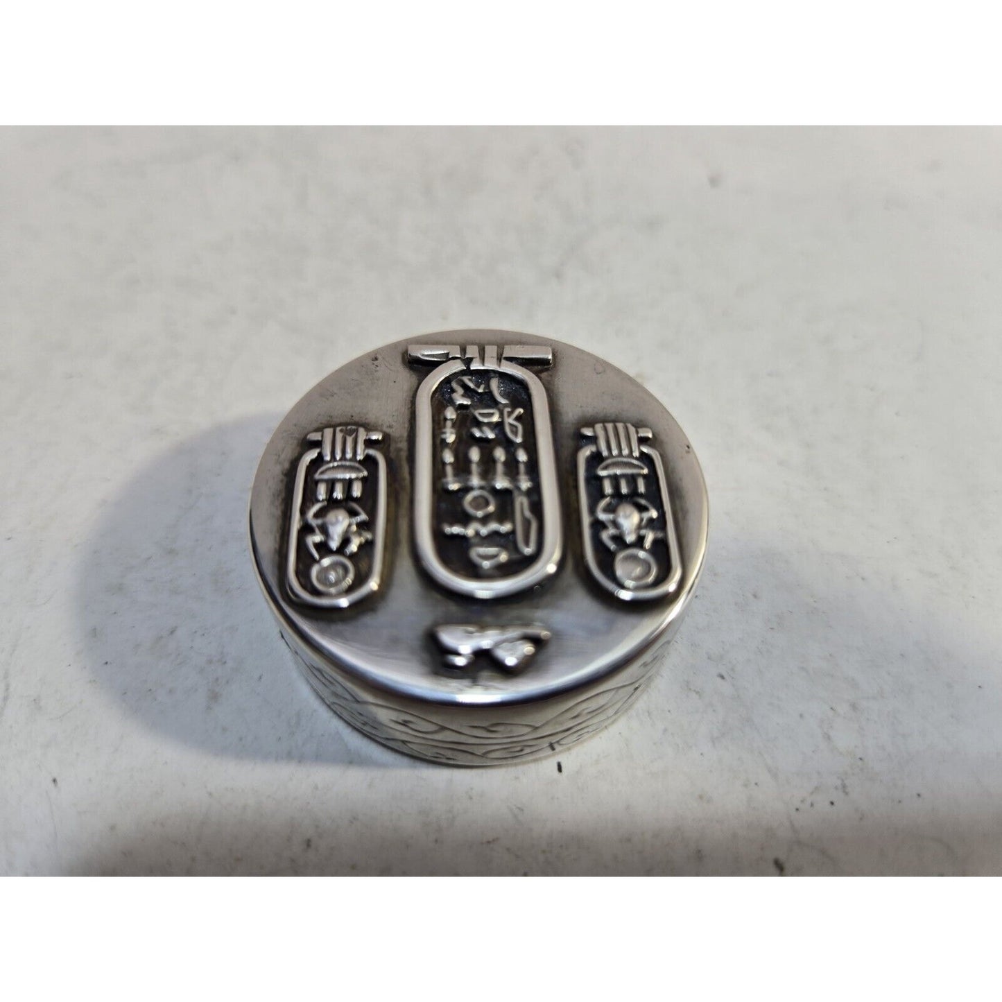 Egyptian Sterling Silver Pill or Snuff Box Case Hieroglyphic Alphabet 7278/3