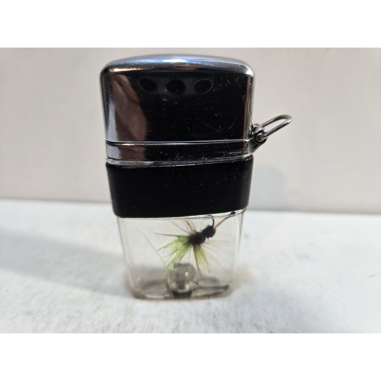 Vintage Working Fire Fly Flip Top Lighter. Fly Fishing Lure, Clear Tank 7377/33