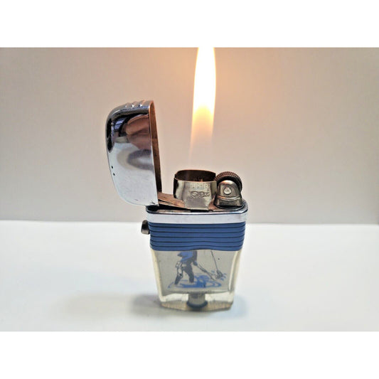 Vintage Scripto Fly Fisherman Catching Fish in a Stream-Vu-Lighter 6538/29