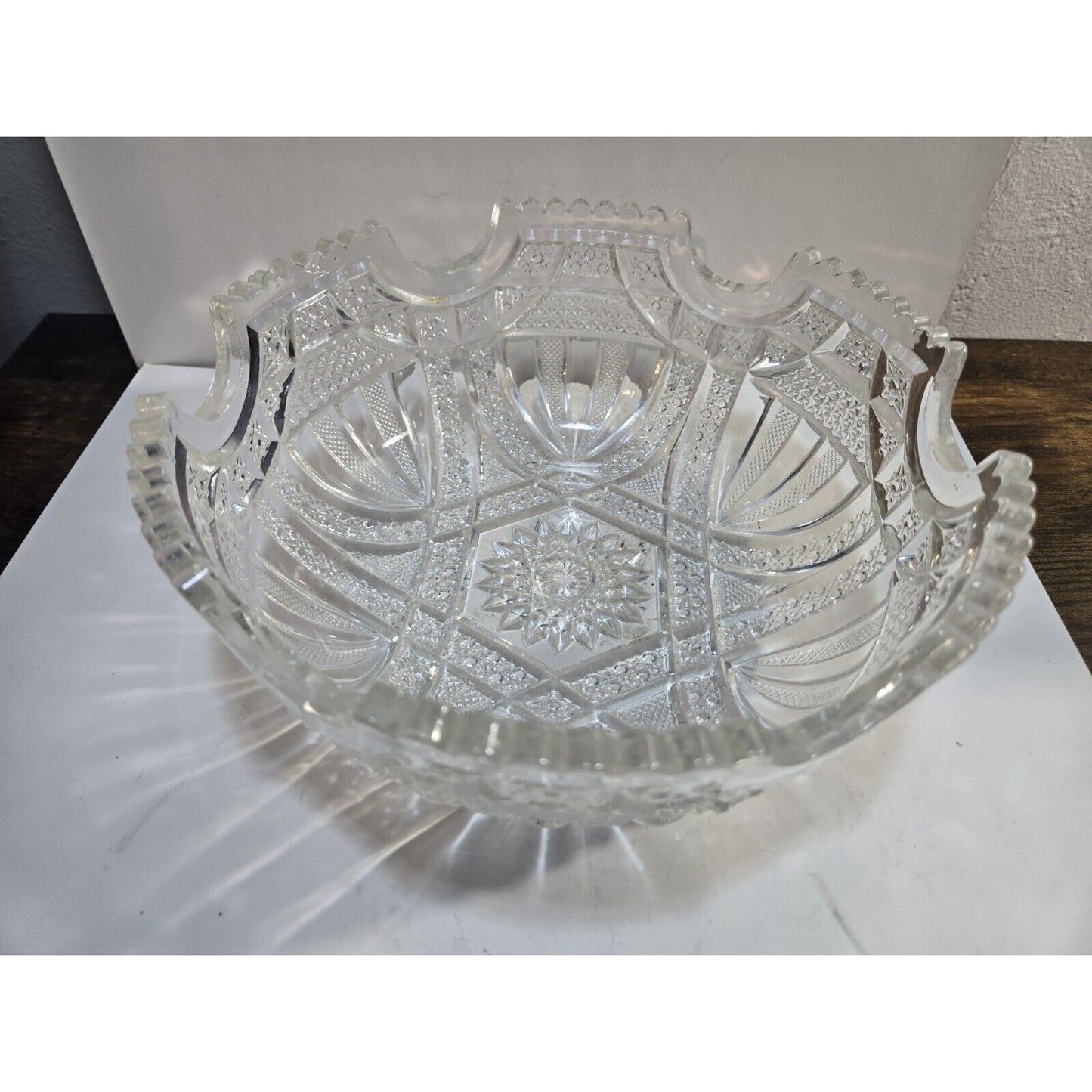 Vintage Bowl Imperial Star Cut Crystal Glass Clear Round 8 1/2"