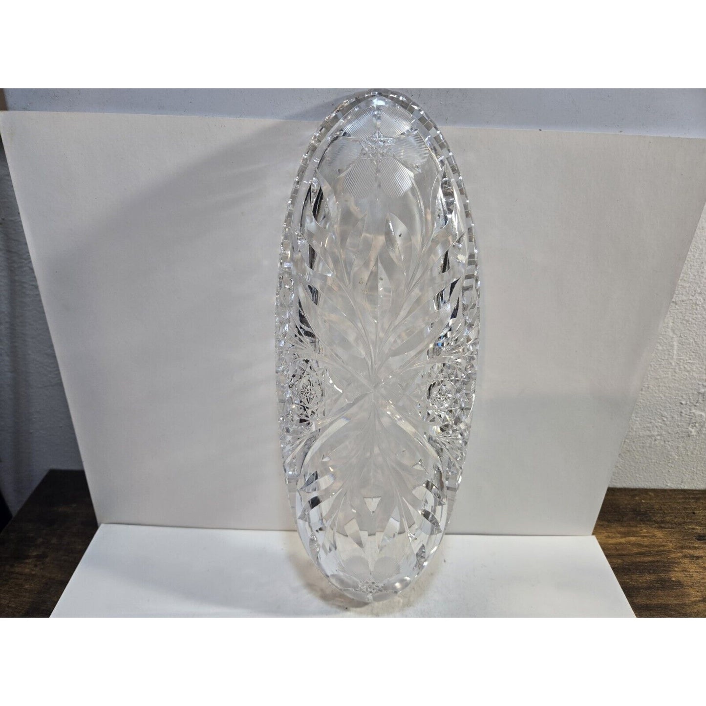Vintage Cut Crystal Glass Bowl Tray Dish 12"